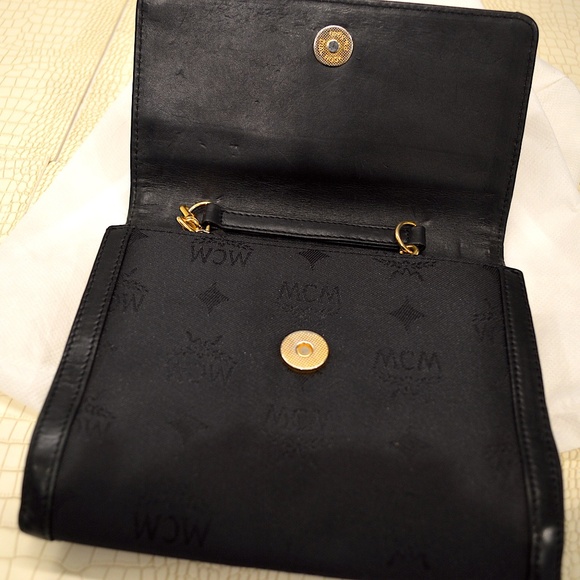 MCM Visetos Mini Flap Chain Crossbody Black Canvas Leather Bag. (Pre-Loved). - Picture 4 of 10
